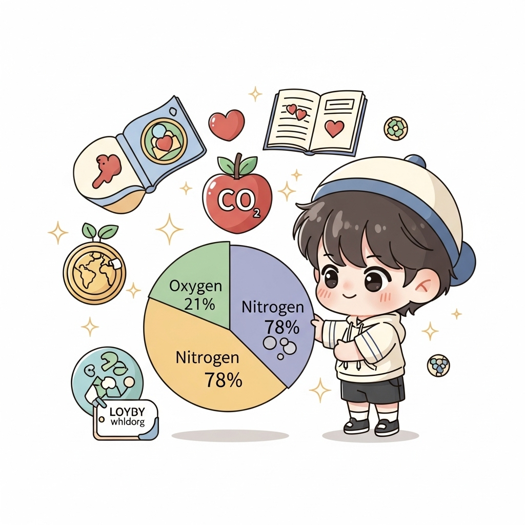 Concept art showing oxygen and nitrogen molecules in the atmosphere, highlighting their roles in human survival.