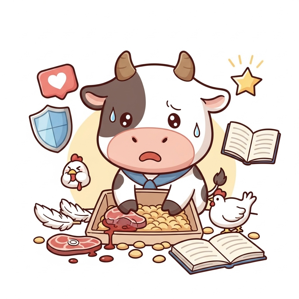 Glass of milk with hidden animal byproducts from cattle feed raising safety concerns.