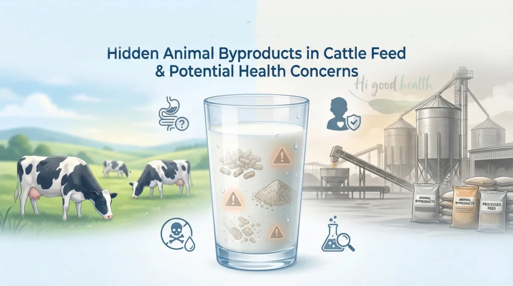 Questioning milk safety, highlighting hidden animal byproducts in cattle feed and potential health risks for families.