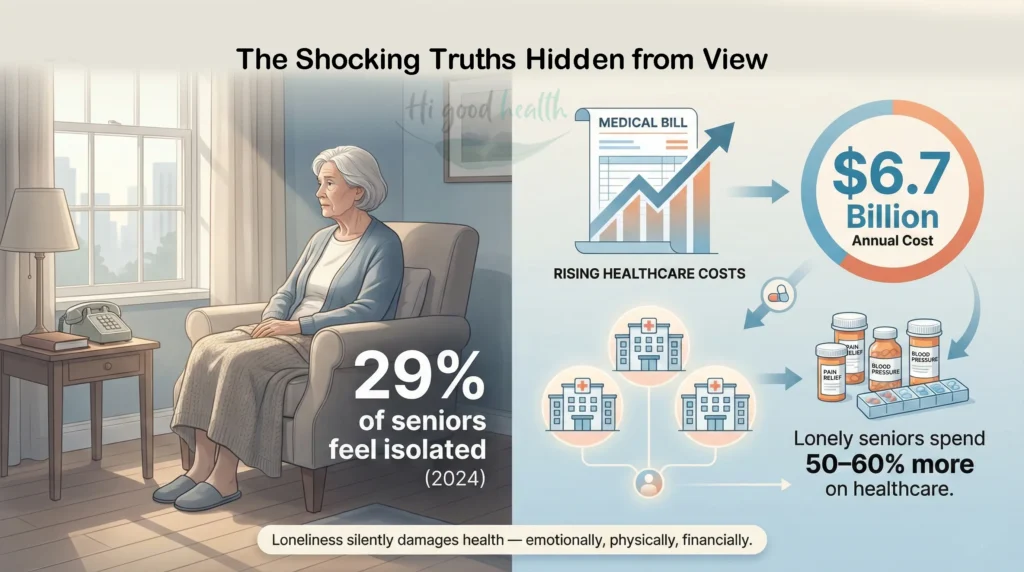 Senior loneliness increasing healthcare costs and health risks among aging parents in America.