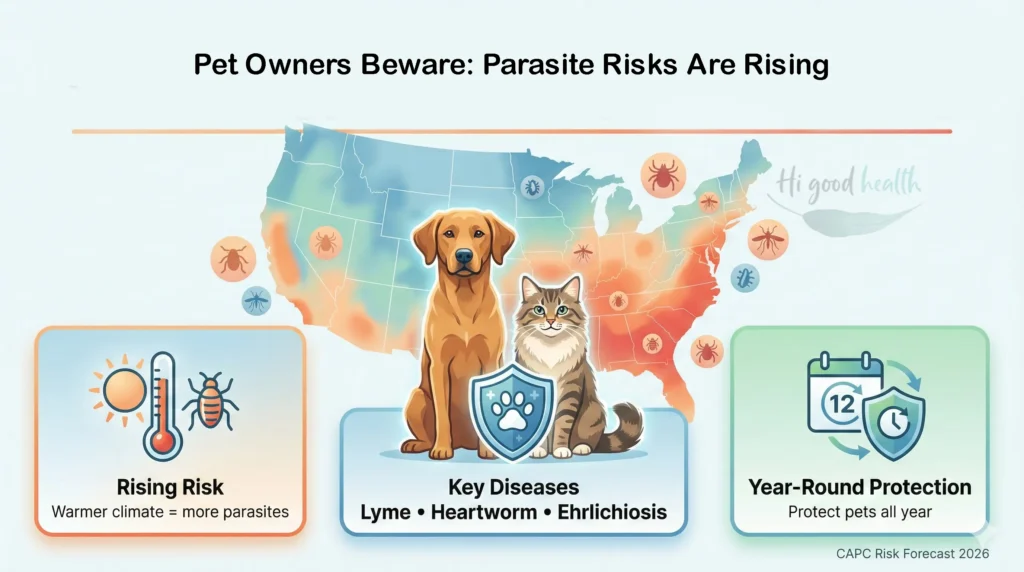 Rising tick and parasite risks for pets in 2026 across the U.S., driven by climate change and warmer winters.