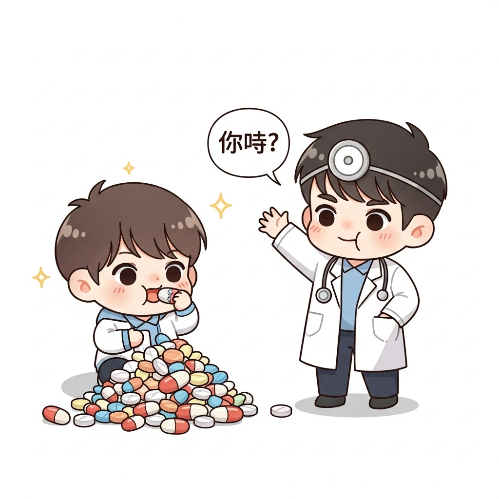 Illustration of vitamin pills and supplements with warning signs showing risks of overdosing or misusing common nutrients.