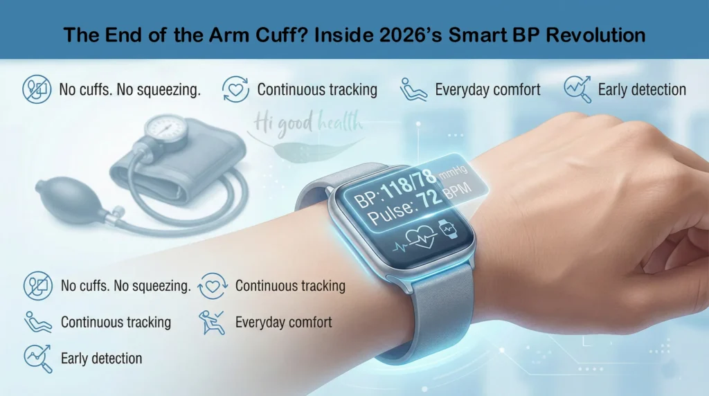 Cuffless blood pressure monitors allow easy, watch-like tracking of blood pressure without traditional arm cuffs.